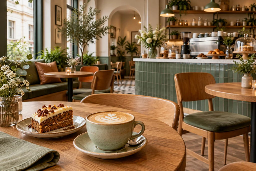 KI-generiertes Symbolbild eines Cafés – fiktives Premium-Muster